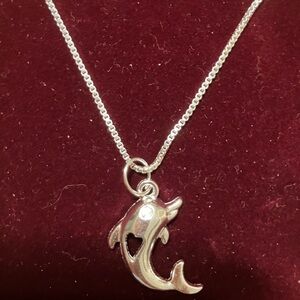 Silver Dolphin Pendant Necklace 18”